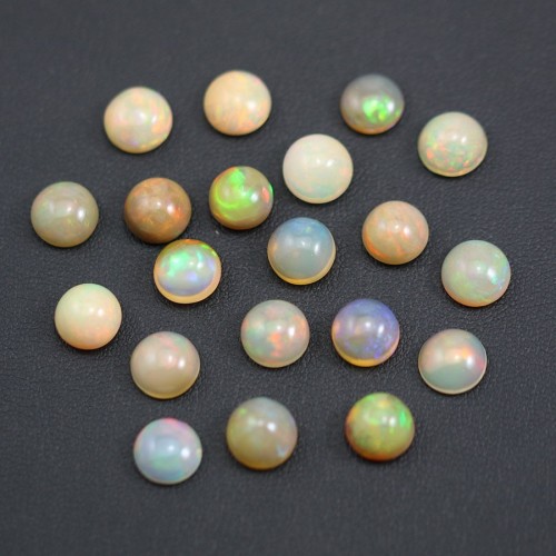 Ethiopian opal in cabochon, multicolored, in round shape, 8mm x 1pc