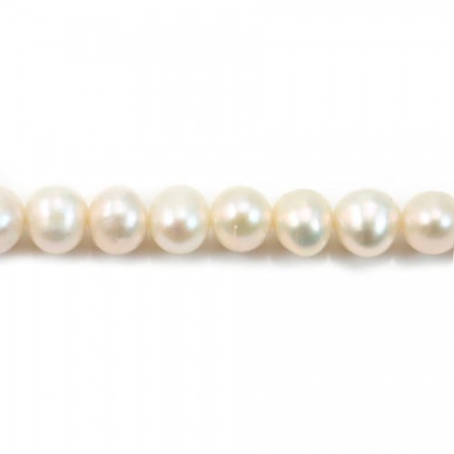 Perles d'eau douce blanches ovales sur fil 7-8mm x 40cm