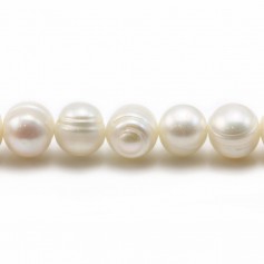 Perles de culture d'eau douce, blanche, ovale/irrégulière, 9-10mm x 4pcs