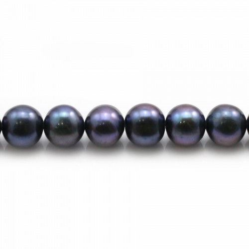 Perlas cultivadas de agua dulce, azul oscuro, semirredondas, 7-8mm x 40cm