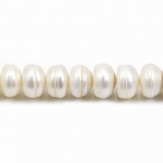 Perles de culture d'eau douce, blanche, rondelle/irrégulière, 10.5-12mm x 2pcs