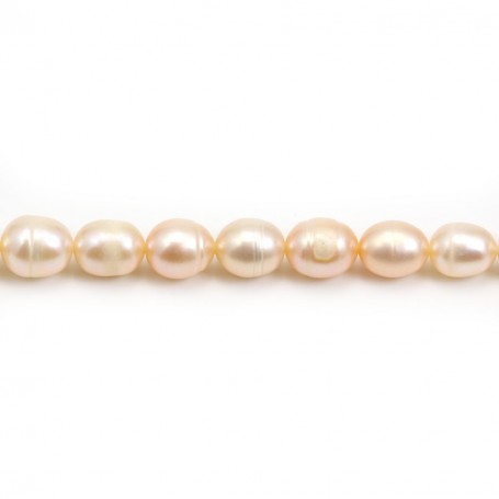 Salmon color oval freshwater pearls 7-10mm x 6pcs