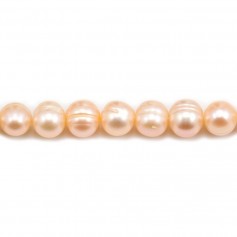 Freshwater cultured pearls, salmon, oval/irregular, 8-9mm x 35cm