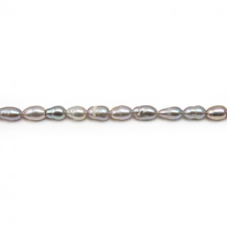 Light silvery grey oval freshwater pearls on thread 4.5mm x 40cm
