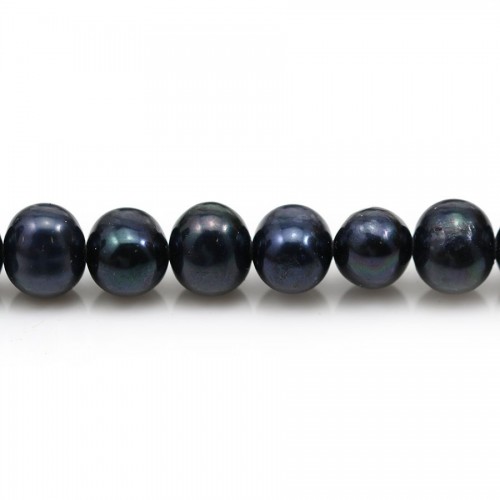 Perlas cultivadas de agua dulce, azul oscuro, semirredondas, 8-9mm x 40cm