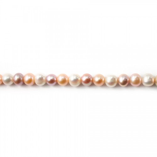 White, salmon & mauve round freshwater cultured pearls 7-8mm x 4pcs