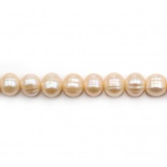 Perles de culture d'eau douce, saumon, ovale/irrégulière, 11-12mm x 40cm
