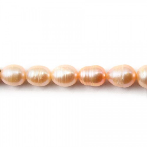 Freshwater cultured pearls, salmon, olive/irregular, 8.5-9mm x 5pcs