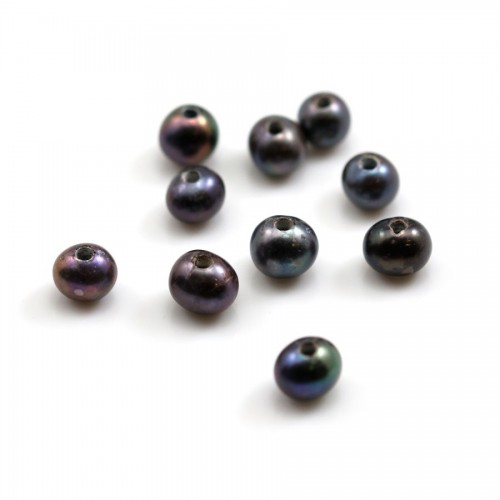 Perlas cultivadas de agua dulce, azul oscuro, semirredondas, 7 mm x 1 unidad
