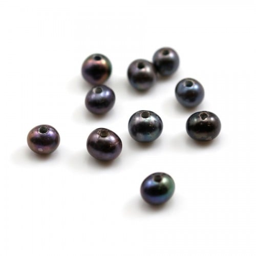 Perles de culture d'eau douce, bleu violacé, semi-ronde, 7mm x 1pcs