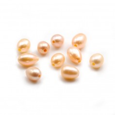 Freshwater cultured pearl, salmon, olive, 8-10mm x 1pc