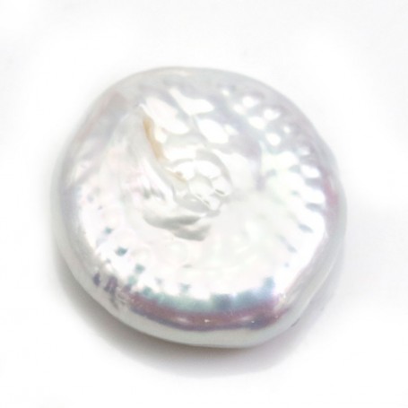 Perles de culture d'eau douce blanc argenté en rond plat 11mm x 1pc