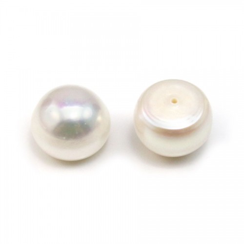 Perles de culture d'eau douce, semi-percée, blanche, bouton, 12-13mm x 2pcs