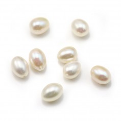 Perle de culture d'eau douce, semi-percée, blanche, olive, 8-9mm x 1pc