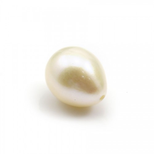 Perla di coltura d'acqua dolce, semiperforata, bianca, oliva, 9-10 mm x 1 pz