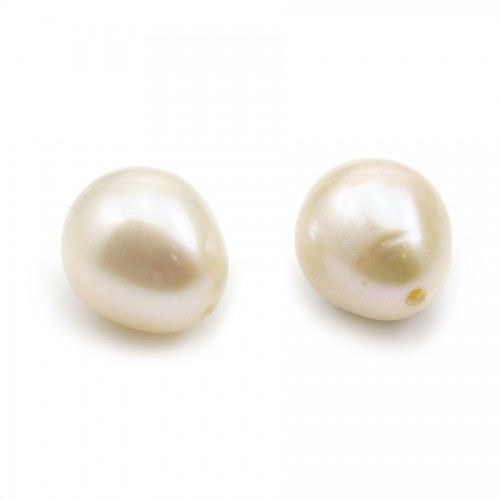 Perla cultivada de agua dulce, semiperforada, blanca, oliva, 7-8mm x 1pc