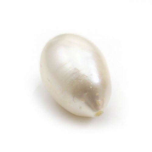 Perle de culture d'eau douce, semi-percée, blanche, poire, 10-11.5mm x 1pc