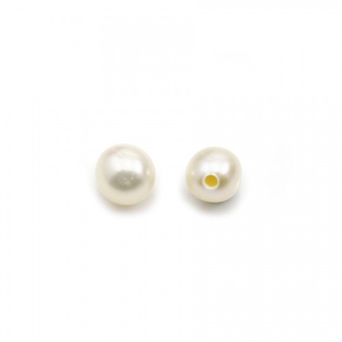 Perle de culture d'eau douce, semi-percée, blanche, ronde, 4.5-5mm x 2 st
