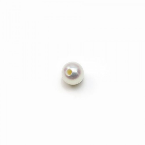 Perla cultivada de agua dulce, semi-perforada, blanca, redonda, 4-4.5mm x 1pc