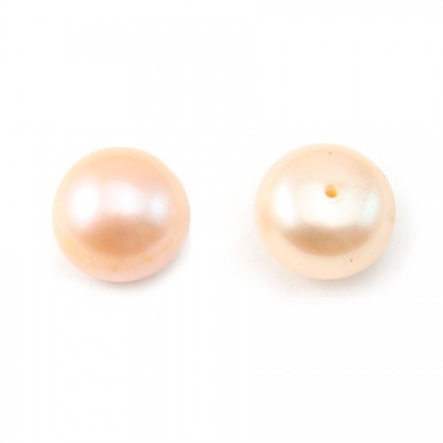 Perle coltivate d'acqua dolce, semi-perforate, salmone, bottone, 8-8,5 mm x 2 pz