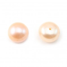 Perle coltivate d'acqua dolce, semi-perforate, salmone, bottone, 8-8,5 mm x 2 pz