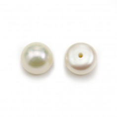 Freshwater white cultured pearls, in round flat shape, half drilled, 7 - 7.5mm x 4pcs
