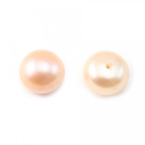 Freshwater cultured pearls, half-perforated, salmon, button, 8.5-9mm x 2pcs