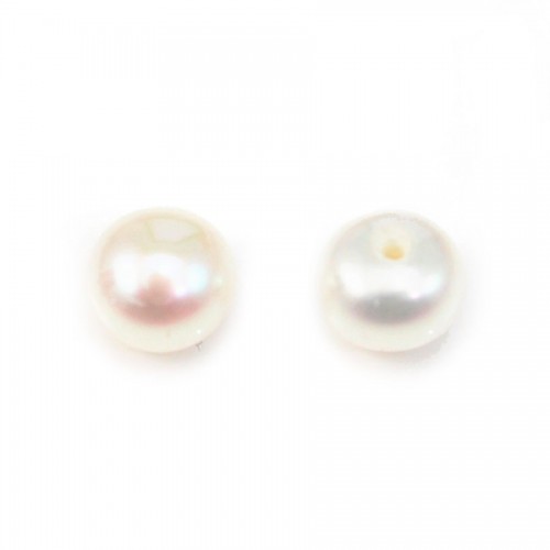 Perles de culture d'eau douce, semi-percé, blanche, bouton, 5-5.5mm x 4pcs