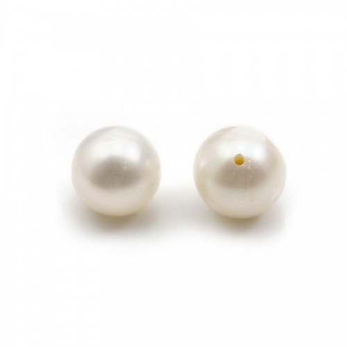 Perla cultivada de agua dulce, semi-perforada, blanca, redonda, 7-7.5mm x 1pc