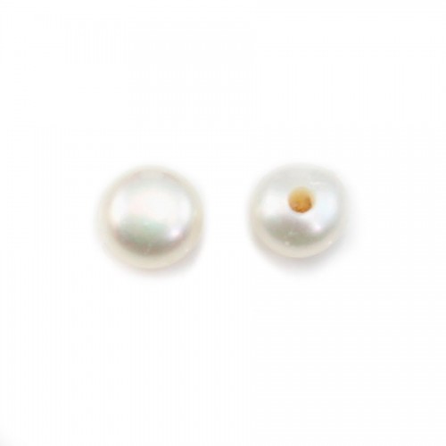 Freshwater cultured pearls, half drilledwhite, button, 3.5-4mm x 4pcs