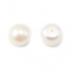 Perles de culture d'eau douce, semi-percée, blanche, bouton, 8-8.5mm x 2pcs