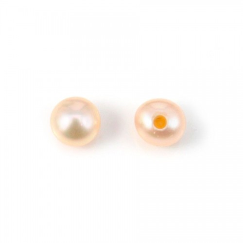 Perles de culture d'eau douce, semi-percée, saumon, ronde, 3.5-4mm x 10pcs