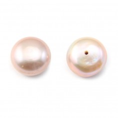 Pinkish half-drilled flattened round freshwater cultured pearls 7.5-8mm x 4pcs