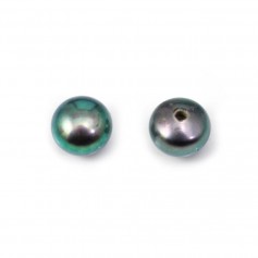 Perlas cultivadas de agua dulce, semiperforadas, azul oscuro, botón, 7-7.5mm x 2pcs