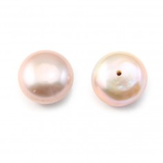 Freshwater cultured pearl, half-perforated, salmon, button, 12-13mm x 1pc