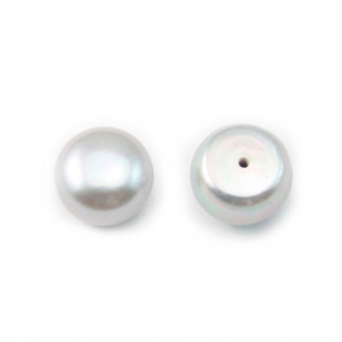 Half-drilled flattened round silvery gray freshwater cultured pearl 6mm x 4pcs