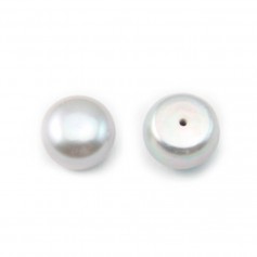 Perles de culture d'eau douce, semi-percée, argenté, bouton, 6mm x 4pcs