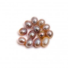 Freshwater cultured pearl, half-perforated, salmon, oval, 7.5-8mm x 1pc