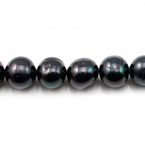 Perlas cultivadas de agua dulce, azul oscuro, redondas, 11-12mm x 40cm