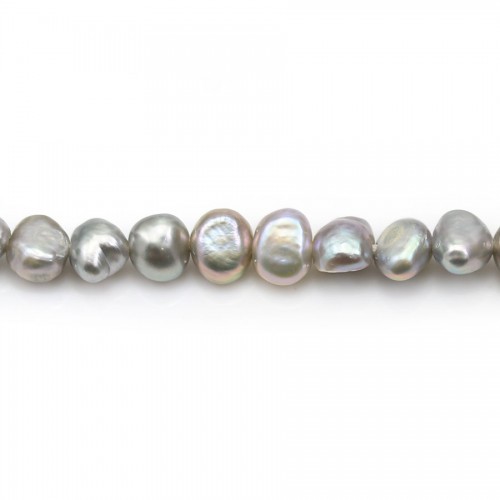 Perles de culture d'eau douce grise, de forme baroque, 5 - 6mm x 35cm