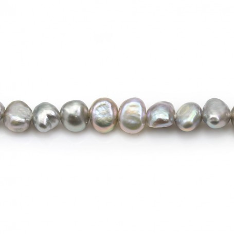 Perles de culture d'eau douce grise, de forme baroque, 5 - 6mm x 35cm