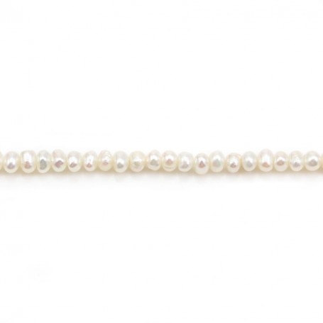 Perles de culture d'eau douce, blanche, ovale/irrégulière, 2-3mm x 38cm