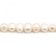 Perles de culture d'eau douce, blanche, ovale/irrégulière, 6-6.5mm x 37cm