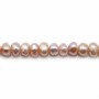 Perlas cultivadas de agua dulce, moradas, ovaladas, 5mm x 40cm