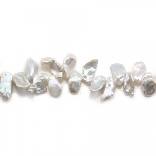Silvery white flat & round freshwater cultured pearls on thread 16-17mm x 40cm