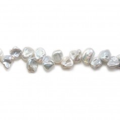 White silvery freshwater keshi cultured pearls x 40cm