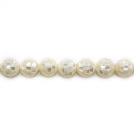 White mother-of-pearl round beads on thread 8mm x 40cm