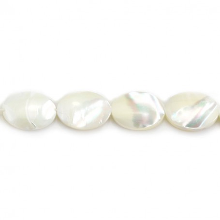 White mother-of-pearl oval beads on thread 10x14mm x 40cm