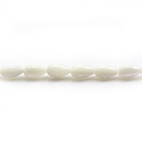 White mother-of-pearl drop beads on thread 5x8mm x 40cm