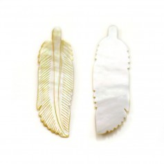 Yellow mother of pearl feather 20x105mm x 1pc